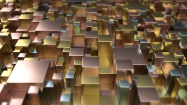 Desen farklı boyutlarda metal küpleri. Soyut geometrik 3d arka plan. 3D render illüstrasyon