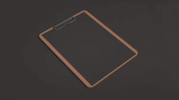 Clipboard Madeira Com Papel Preto Isolado Sobre Fundo Preto Modelo — Fotografia de Stock