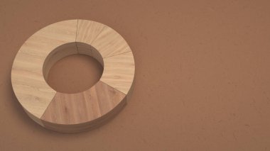 Ahşap halka pasta grafiği bir karanlık sektör ile. Infographic mockup. 3D render illüstrasyon