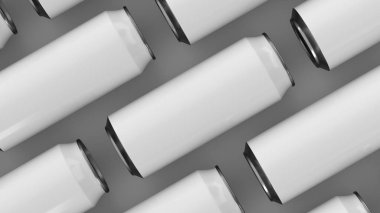 Beyaz arka plan üzerinde beyaz gazoz RAWs kutular. İçecek mockup. Bira veya içecek teneke paketi. 3D render illüstrasyon