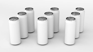 Beyaz arka plan üzerinde beyaz gazoz teneke ham. İçecek mockup. Bira veya içecek teneke paketi. 3D render illüstrasyon