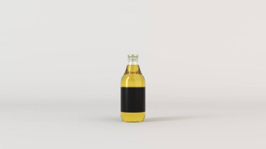 Kadar şeffaf bira şişesinin 0,33 l beyaz zemin üzerine boş siyah etiket ile ilgili alay et. Tasarım veya marka şablonu. 3D render illüstrasyon