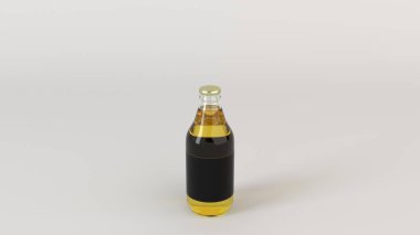 Kadar şeffaf bira şişesinin 0,33 l beyaz zemin üzerine boş siyah etiket ile ilgili alay et. Tasarım veya marka şablonu. 3D render illüstrasyon