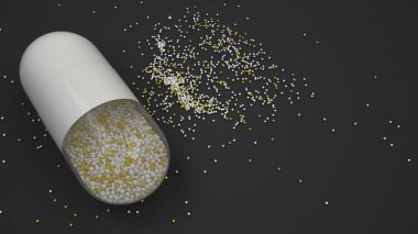 Siyah arka plan üzerinde renkli ilaç kapsül. Tıbbi ya da eczane konsepti. 3D render illüstrasyon