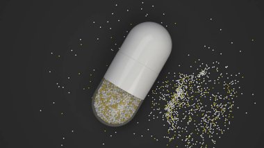 Siyah arka plan üzerinde renkli ilaç kapsül. Tıbbi ya da eczane konsepti. 3D render illüstrasyon