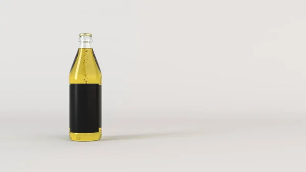 Håna Upp Transprent Flaska Med Tom Svart Etikett Vit Bakgrund — Stockfoto
