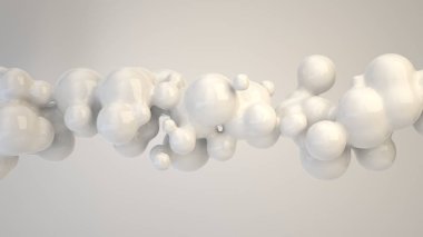 Beyaz arka plan üzerinde spherecial şekillerden beyaz kabarcık. 3D render illüstrasyon 