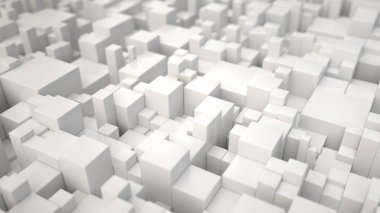 Desen beyaz küpleri farklı boyutlarda. Soyut geometrik 3d arka plan. 3D render illüstrasyon
