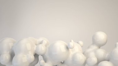 Beyaz arka plan üzerinde spherecial şekillerden beyaz kabarcık. 3D render illüstrasyon 