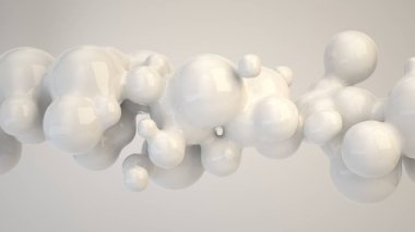 Beyaz arka plan üzerinde spherecial şekillerden beyaz kabarcık. 3D render illüstrasyon 