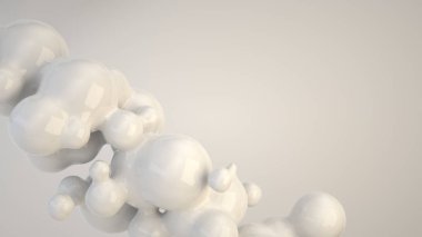 Beyaz arka plan üzerinde spherecial şekillerden beyaz kabarcık. 3D render illüstrasyon 