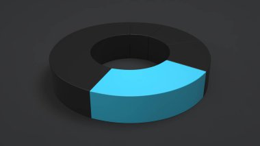 Siyah arka plan üzerine bir mavi sektör ile siyah halka pasta grafiği. Infographic mockup. 3D render illüstrasyon