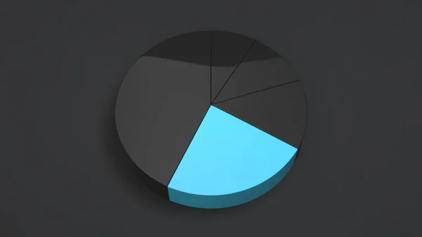Černá Výsečový Graf Jednou Modrý Sektor Černém Pozadí Infografika Maketa — Stock fotografie