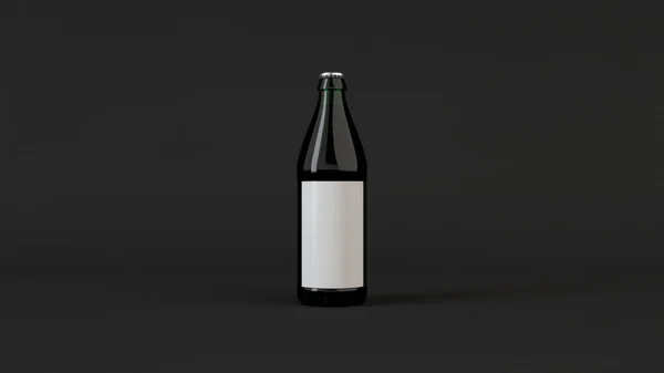 Mock Garrafa Cerveja Verde Com Etiqueta Branca Branco Fundo Preto — Fotografia de Stock