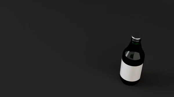 Mock Green Beer Bottle 33L Blank White Label Black Background — Stock Photo, Image