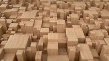Desen ahşap küpleri farklı boyutlarda. Soyut geometrik 3d arka plan. 3D render illüstrasyon