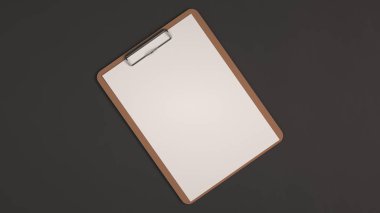 Ahşap Pano ile beyaz kağıt üzerinde siyah arka plan izole. Boş kağıt mockup. 3D render illüstrasyon.