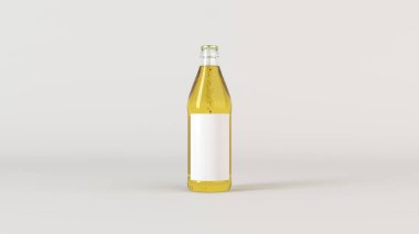 Yukarı transprent bira şişe 0,5 l beyaz arka plan üzerinde boş beyaz etiket ile ilgili alay et. Tasarım veya marka şablonu. 3D render illüstrasyon