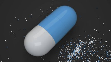 Siyah arka plan üzerinde renkli ilaç kapsül. Tıbbi ya da eczane konsepti. 3D render illüstrasyon