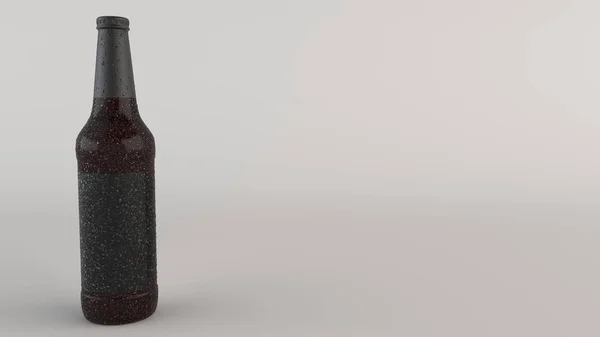 Maquette Grande Bouteille Bière Brune Avec Étiquette Noire Vierge Condensation — Photo