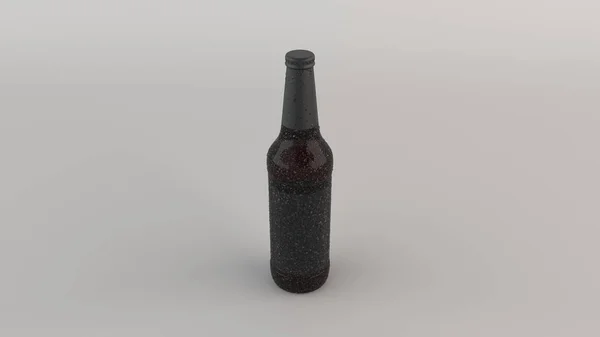 Maquette Grande Bouteille Bière Brune Avec Étiquette Noire Vierge Condensation — Photo