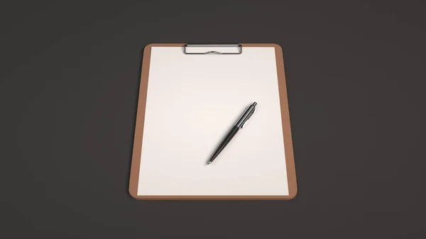 Clipboard Madeira Com Papel Branco Caneta Esferográfica Automática Isolada Sobre — Fotografia de Stock