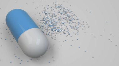 Beyaz arka plan üzerinde renkli ilaç kapsül. Tıbbi ya da eczane konsepti. 3D render illüstrasyon