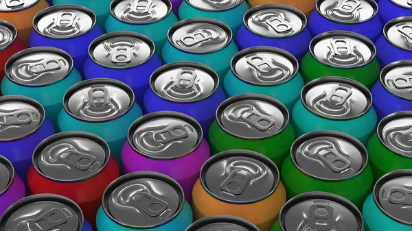 Grote Kleurrijke Soda Blikjes Zwarte Achtergrond Drank Mockup Tin Pakket — Stockfoto