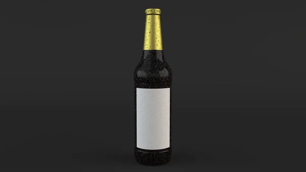 Makiety Wysokości Piwo Brązowy Butelka Kondensacji Czystą Białą Etykietą Czarnym — Zdjęcie stockowe