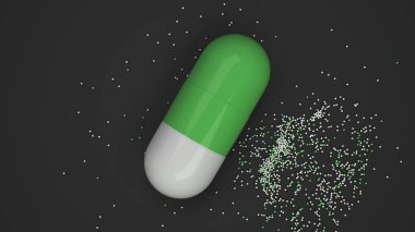 Siyah arka plan üzerinde renkli ilaç kapsül. Tıbbi ya da eczane konsepti. 3D render illüstrasyon