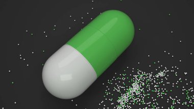 Siyah arka plan üzerinde renkli ilaç kapsül. Tıbbi ya da eczane konsepti. 3D render illüstrasyon