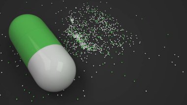 Siyah arka plan üzerinde renkli ilaç kapsül. Tıbbi ya da eczane konsepti. 3D render illüstrasyon