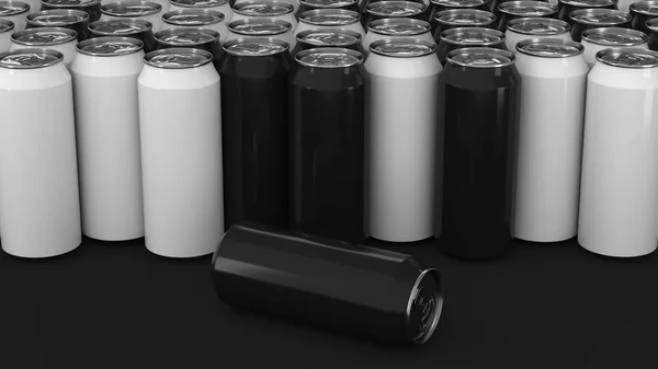 Big Black White Soda Cans Black Background Beverage Mockup Tin — Stock Photo, Image