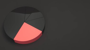Siyah zemin üzerine kırmızı bir sektör ile siyah pasta grafiği. Infographic mockup. 3D render illüstrasyon