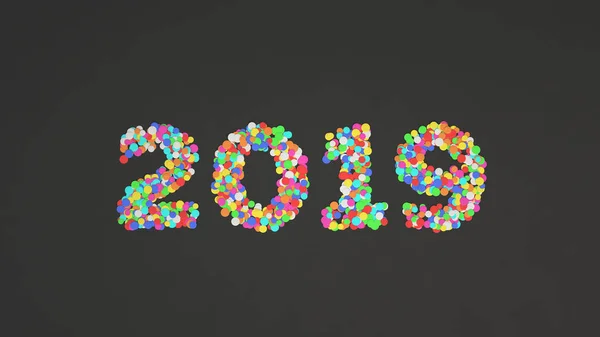 2019 Number Made Colorful Confetti Black Background 2019 New Year — Stock Photo, Image