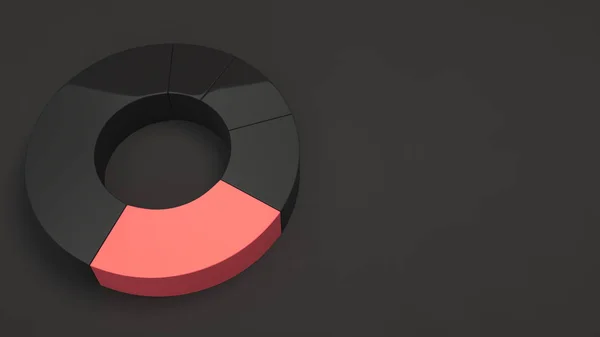 Černý Prstenec Výsečový Graf Jednou Červenou Sektorem Černém Pozadí Infografika — Stock fotografie
