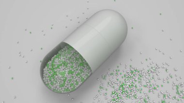 Beyaz arka plan üzerinde renkli ilaç kapsül. Tıbbi ya da eczane konsepti. 3D render illüstrasyon