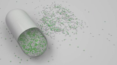 Beyaz arka plan üzerinde renkli ilaç kapsül. Tıbbi ya da eczane konsepti. 3D render illüstrasyon