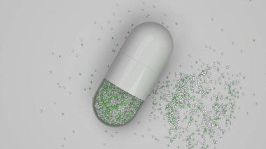 Beyaz arka plan üzerinde renkli ilaç kapsül. Tıbbi ya da eczane konsepti. 3D render illüstrasyon