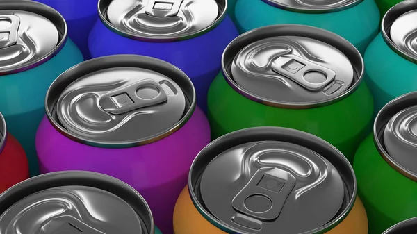Grote Kleurrijke Soda Blikjes Witte Achtergrond Drank Mockup Tin Pakket — Stockfoto