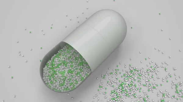 在白色背景上的彩色医学胶囊 医学或药学的概念 渲染插图 — 图库照片