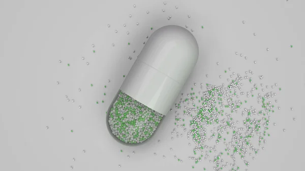 在白色背景上的彩色医学胶囊 医学或药学的概念 渲染插图 — 图库照片