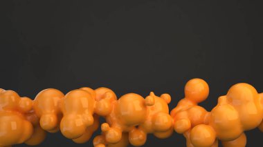 Siyah arka plan üzerine spherecial şekillerden turuncu kabarcık. 3D render illüstrasyon 