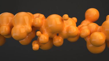 Siyah arka plan üzerine spherecial şekillerden turuncu kabarcık. 3D render illüstrasyon 