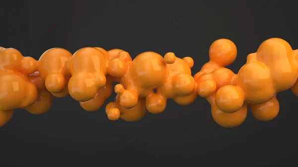 抽象橙色气泡从 Spherecial 形状在黑色背景 渲染插图 — 图库照片