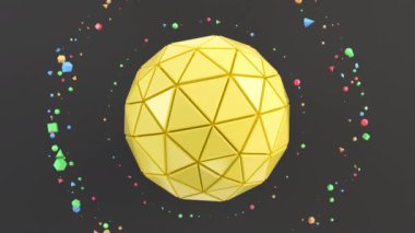 Arka plan siyah yüzeyi sarı küre ile. 3D render illüstrasyon