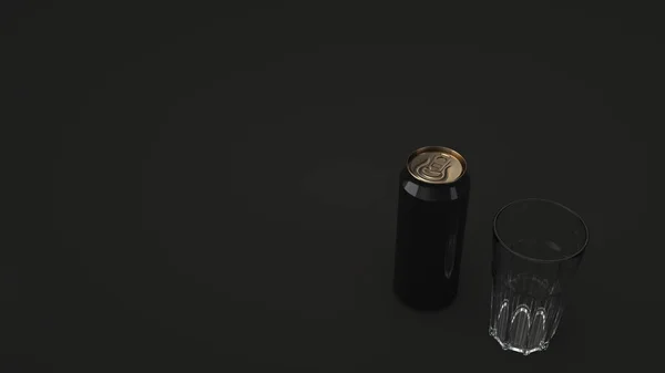 Fingere Birra Nera Alta Può Bicchiere Vuoto Sfondo Nero Modello — Foto Stock