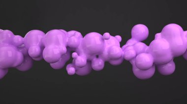 Siyah arka plan üzerine spherecial şekillerden mor kabarcık. 3D render illüstrasyon 