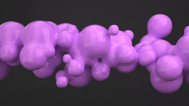 Siyah arka plan üzerine spherecial şekillerden mor kabarcık. 3D render illüstrasyon 