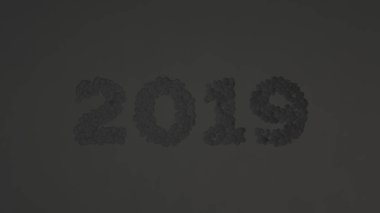 siyah arka plan üzerine siyah konfeti imal 2019 numarası. 2019 yeni yıl işareti. 3D render illüstrasyon